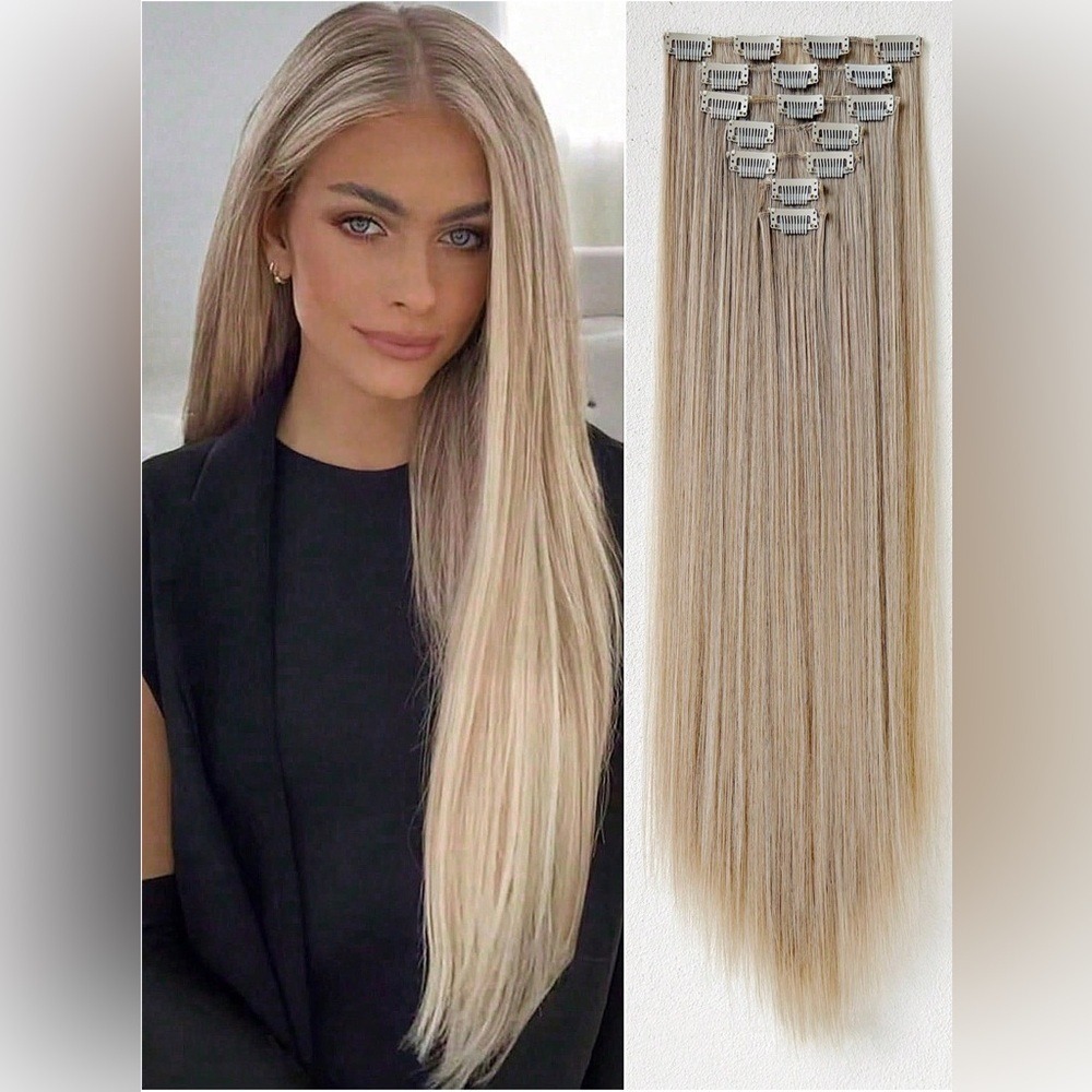 24 in Natural Ash Blonde with Highlight Straight long Hair Extensions